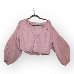 WAYF Light Pink Cropped Balloon Sleeve Blouse Feminine Soft Romantic Medium